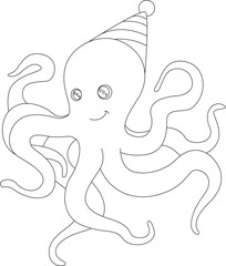 Octopus Birthday Party hat Animal Vector Graphic Art Illustration
