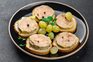 foie gras liver sandwich fresh goose or duck appetizer meal food snack on the table copy space food background rustic top view