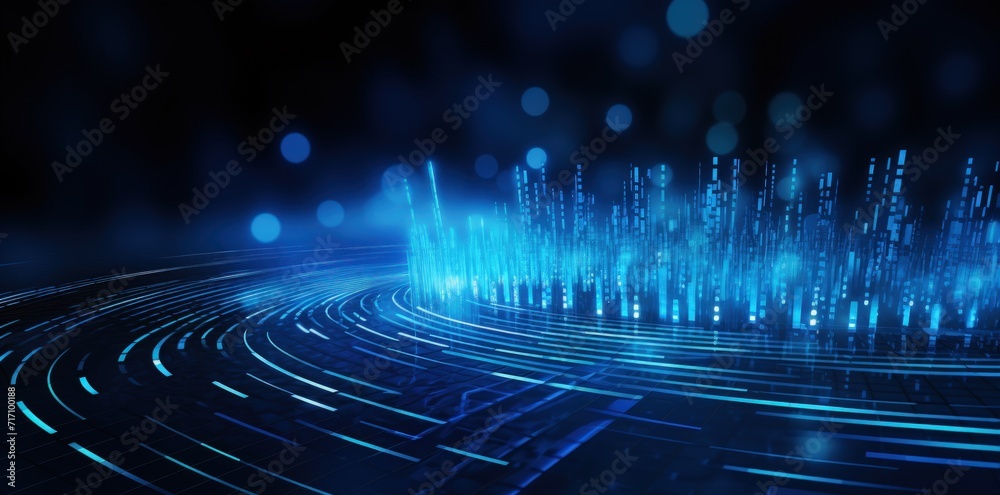 Poster Digital technology wave. Abstract background with dots and lines moving in space. Technology innovation idea of global business solution.
