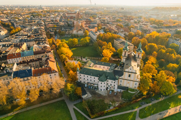 Basilica of St. Michael the Archangel landmark in Krakow Poland. Picturesque landscape on coast...