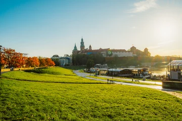 Foto auf Glas Wawel castle famous landmark in Krakow Poland. Landscape on coast river Wis © alexanderuhrin