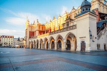 Main Market Square in Krakow, Rynek Głowny, famous landmark in Krakow Poland.