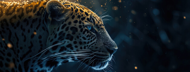 Leopard Closeup on Dark - obrazy, fototapety, plakaty
