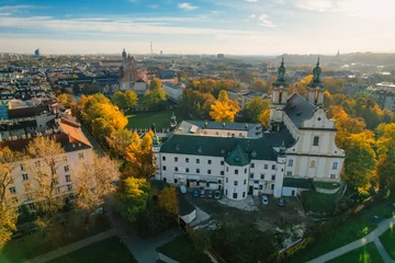 Fotobehang Basilica of St. Michael the Archangel landmark in Krakow Poland. Picturesque landscape on coast river Wisla. © alexanderuhrin