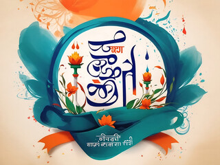 Marathi Calligraphy Prajasattak din means Happy Republic Day in India. It's celebrated on 26th January. Republic Day greetings in Marathi language design. - obrazy, fototapety, plakaty
