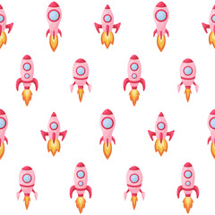 Cute children's seamless pattern with pink rockets. Creative kids texture for fabric, wrapping, textile, wallpaper, apparel. Vector illustration