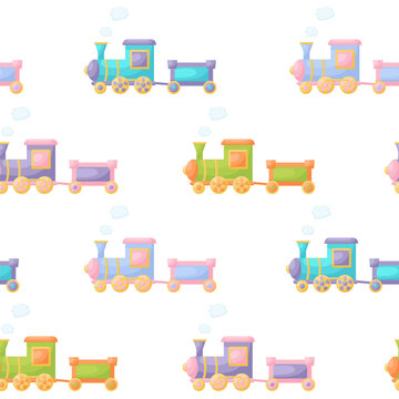Cute children's seamless pattern with trains. Creative kids texture for fabric, wrapping, textile, wallpaper, apparel. Vector illustration