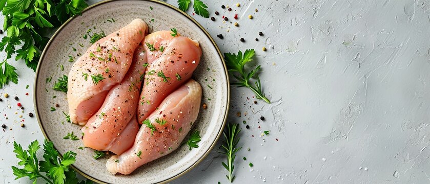 Please make a photo of the product poster with the raw chicken on the plate