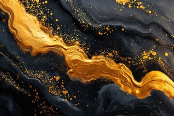 Abstract black and gold liquid with gold paint with a mesmerizing map of the unknown, painted with a lustrous black and gold liquid that flows like water. Great as wallpaper, texture, pattern.