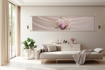 Fototapeta na wymiar Cosy contemporary luxury interior. relaxing lounge chair for salon or home, mockup wide banners