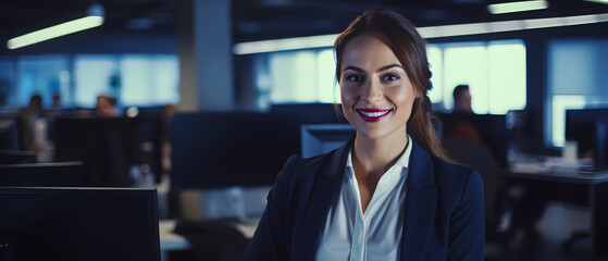 Customer service woman with a smile on her face proud of her work