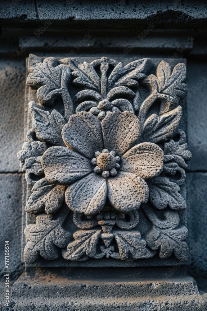 Poster A detailed close-up view of a decorative object adorning a building. This image can be used to showcase architectural details or as a design element in various creative projects