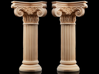 Antique column isolated on black background with clipping path. Front view.