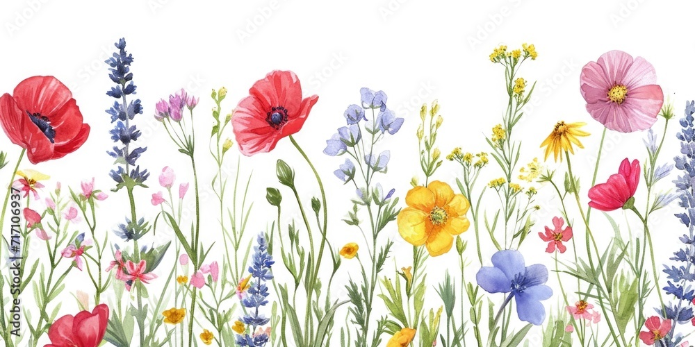 Poster A painting of a bunch of flowers on a white background. Perfect for adding a touch of color to any space
