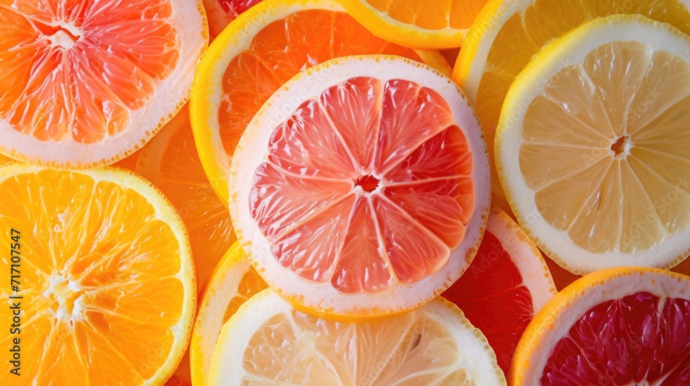 Poster A close-up view of a bunch of sliced oranges. Perfect for adding a pop of vibrant color and freshness to your designs