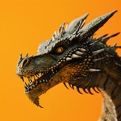 close-up of a dragon on a yellow background
