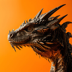 close-up of an iguana on a yellow background