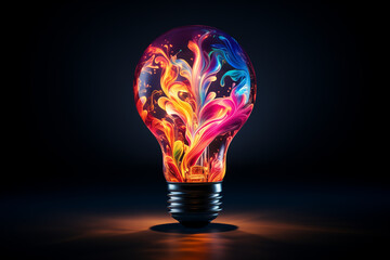 A light bulb with colorful colored flames.