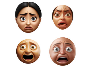 Collection of four disgusted and nauseous PNG emojis or icons | Vomit face and hateful looks 