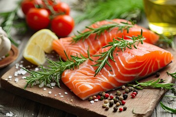 Fresh salmon is cooked in the restaurant