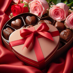 heart shaped chocolates and roses