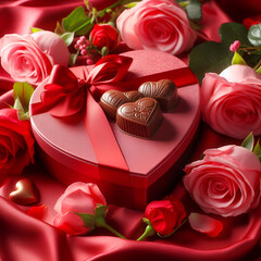 heart shaped chocolates and roses
