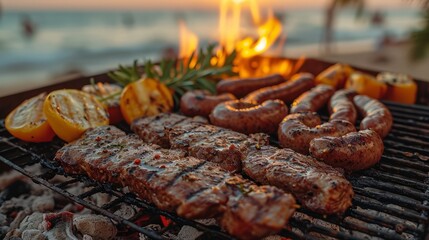 Beach Barbecue Extravaganza: Grilled Steak and Sausage Party