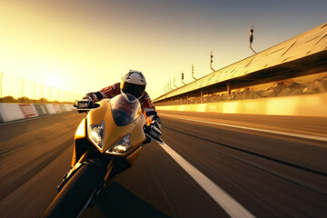 motorcycle rider speeding on a road.race motorcycle speeding.Background