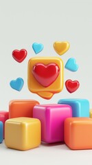 Social Media-Like Icon with Heart Symbol 3D Render