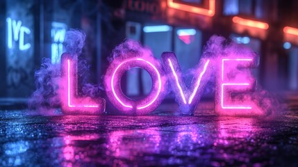 Heart Shape Made of Neon Lights with the word LOVE