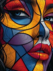 Psychedelic Beauty: Woman's Face Artfully Transformed with Swirling Rainbow Paints and Liquid Patterns