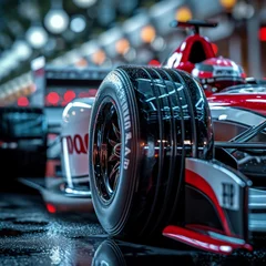 Foto op Aluminium Close-up of a wet tire of a formula 1 car © Eomer2010