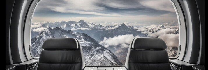 First class luxury seats for business or vacation air travel with wide banner copy space - obrazy, fototapety, plakaty