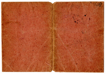 Bucheinband alt rot Hefteinband grobes Papier stark abgenutzt und  abgegriffen mit Flecken und...