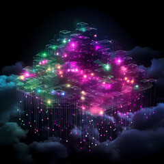 Fototapeta na wymiar Neon Hexagon Haven: A Luminous Web of Cloud Data