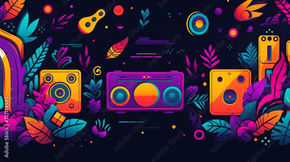 Wall mural back to the 90's backdrop on black background, 90s theme party decoration, retro birthday sign, nost