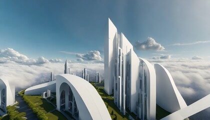 futuristic eco-friendly cityscape with green areas