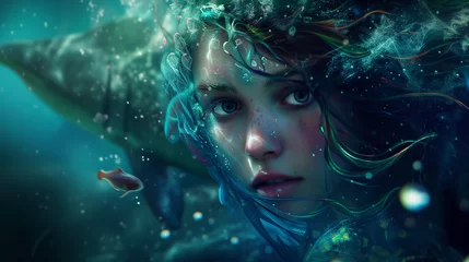 Fotobehang Mermaid portret under water © Susca Life