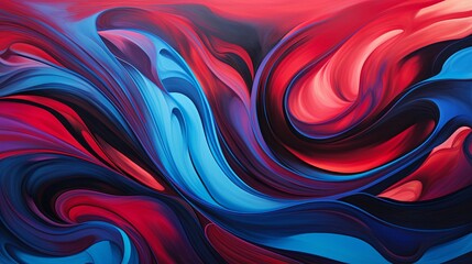 Glowing ruby red and azure blue streams intertwining