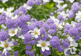 Obraz premium Purple and white flowers on a warm spring day
