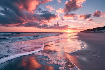 Panoramic view of a sunrise on the island of Sylt, Schleswig-Holstein, Germany