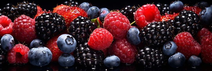 Delicious mixed berry medley. vibrant background banner bursting with flavorful berries