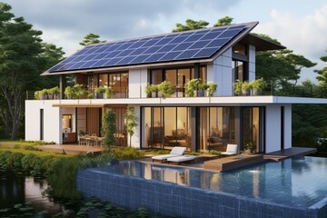 Futuristic smart home with solar panels for eco-friendly and renewable energy concepts