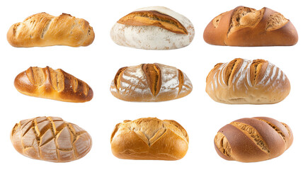 loaf of bread collection. Isolated transparent background