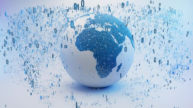 4K World globe turning around expelling bytes