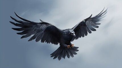 simple crow flying in air - obrazy, fototapety, plakaty