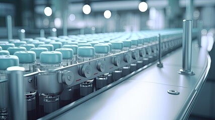 Obraz premium capsules on a conveyor belt within a modern pharmaceutical factory, showcasing the efficiency of the production process.