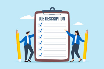 Business people writing job description document
