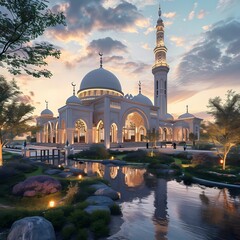 beautiful mosque building 3d rendering generated ai, Ramadan Kareem background