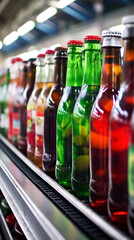 Assorted Bottled Beverages on Conveyor Belt